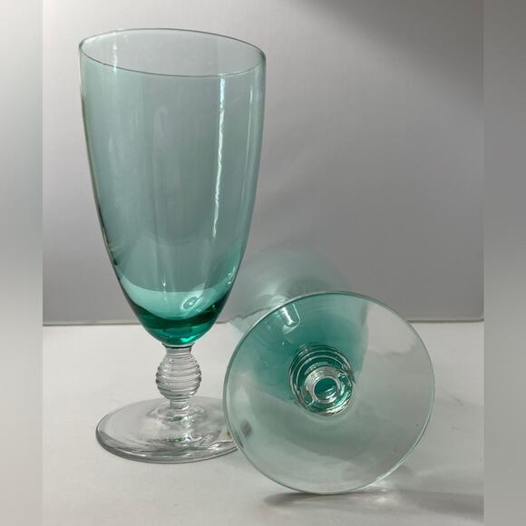 Pair Aqua Drinking‎ Glasses with Bubble Stem EUC Footed Tumbler - Picture 3 of 9